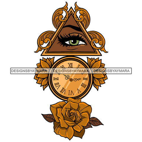 Nubian Woman Eye Long Eyelashes Gold Clock Flowers Roses Melanin Black Girl Magic African American Lady SVG JPG PNG Vector Clipart Cricut Silhouette Cut Cutting