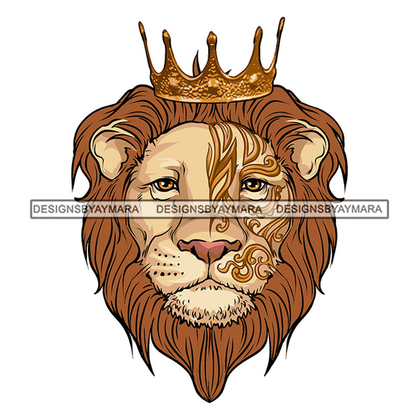 African Lion King Gold Face Tattoo Crown SVG JPG PNG Vector Clipart Cricut Silhouette Cut Cutting