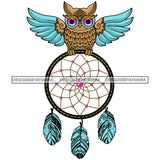 Dream Catcher Owl Blue Wings Leaves SVG JPG PNG Vector Clipart Cricut Silhouette Cut Cutting
