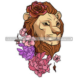 African Lion King Gold Face Sideview Colorful Rose Flowers SVG JPG PNG Vector Clipart Cricut Silhouette Cut Cutting