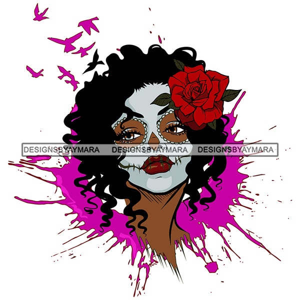 Joker Black Woman Blue Face Paint Red Rose Flower Hair Melanin Girl Magic African American Lady SVG JPG PNG Vector Clipart Cricut Silhouette Cut Cutting