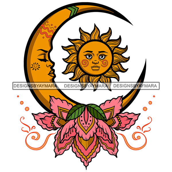 Gold Sun Moon True Soulmates Pink Flowers Leaves SVG JPG PNG Vector Clipart Cricut Silhouette Cut Cutting