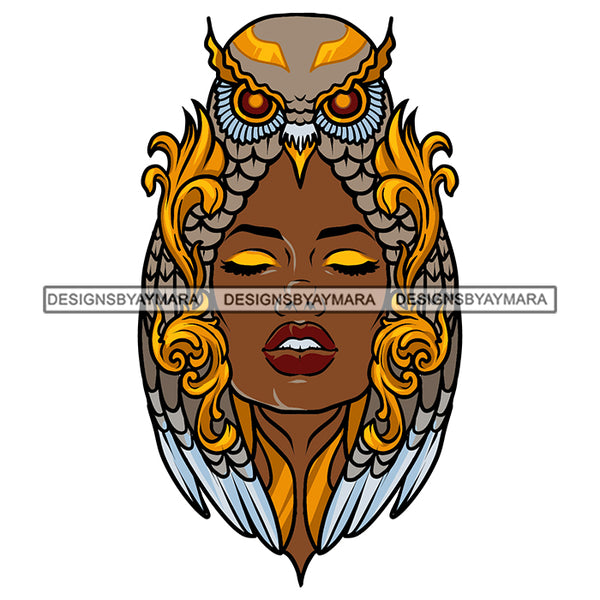 Black Woman Melanin Girl Magic African American Lady Great Horned Owl SVG JPG PNG Vector Clipart Cricut Silhouette Cut Cutting