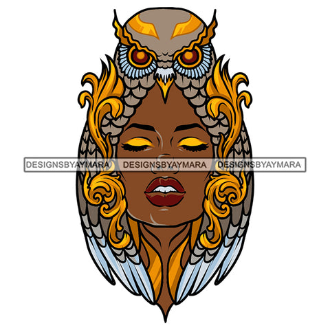 Black Woman Melanin Girl Magic African American Lady Great Horned Owl SVG JPG PNG Vector Clipart Cricut Silhouette Cut Cutting