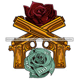 Gold Guns Pistols Flowers Gangster Gun Pistol Red Rose Flower SVG JPG PNG Vector Clipart Cricut Silhouette Cut Cutting