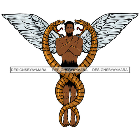 Black Man Beard White Wings Gold Open Mouth Snakes Melanin African American Boy SVG JPG PNG Vector Clipart Cricut Silhouette Cut Cutting