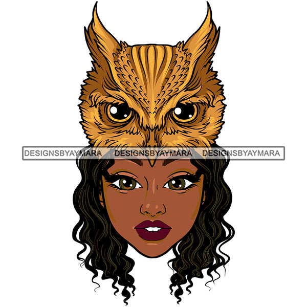 Great Horned Owl Black Woman Melanin Girl Magic African American Lady SVG JPG PNG Vector Clipart Cricut Silhouette Cut Cutting