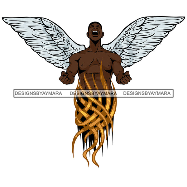 Black Shouting Man White Fairy Wings Melanin Magic African American Boy SVG JPG PNG Vector Clipart Cricut Silhouette Cut Cutting