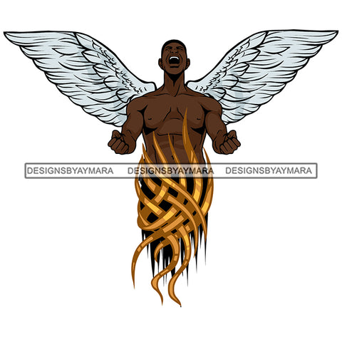 Black Shouting Man White Fairy Wings Melanin Magic African American Boy SVG JPG PNG Vector Clipart Cricut Silhouette Cut Cutting