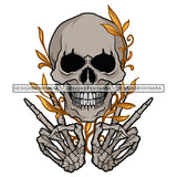 Human Horror Skeleton Scary Bone Skull Head Bone Hands Evil Face Gold Leaves SVG JPG PNG Vector Clipart Cricut Silhouette Cut Cutting