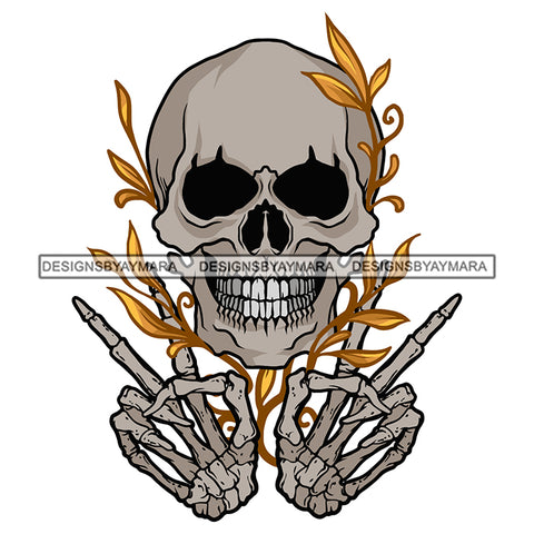 Human Horror Skeleton Scary Bone Skull Head Bone Hands Evil Face Gold Leaves SVG JPG PNG Vector Clipart Cricut Silhouette Cut Cutting
