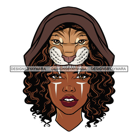 Long Teeth Lion Brown Shawl Black Woman Melanin Girl Magic African American Lady SVG JPG PNG Vector Clipart Cricut Silhouette Cut Cutting