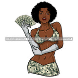 Sexy Nubian Woman In Bikini Holding Dollar Cash Money Melanin Black Girl Magic African American Lady SVG JPG PNG Vector Clipart Cricut Silhouette Cut Cutting