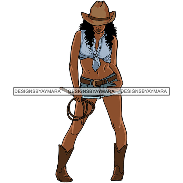 Sexy Nubian Cowgirl Hat Woman Holding Hunter Melanin Black Girl Magic African American Lady SVG JPG PNG Vector Clipart Cricut Silhouette Cut Cutting