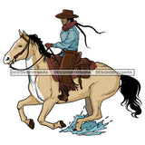 Cowboy Riding Running Horse Hat Long Hairs Man SVG JPG PNG Vector Clipart Cricut Silhouette Cut Cutting