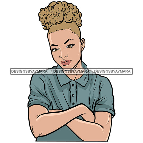 White Girl Wearing Blue Polo Shirt Folded Hands SVG JPG PNG Vector Clipart Cricut Silhouette Cut Cutting