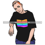Gay White Boy Homosexual Man Wearing Rainbow Black Shirt Blonde Hairs Blue Jeans Pant SVG JPG PNG Vector Clipart Cricut Silhouette Cut Cutting