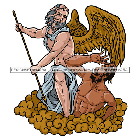 Angel Man Brown Fairy Wings Moustache Beard Killing Evil Devil Man With Spear SVG JPG PNG Vector Clipart Cricut Silhouette Cut Cutting