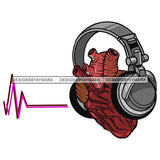 Red Beating Heart Wearing Grey Headphones Heart Waves Dead Death Heartbeat SVG JPG PNG Vector Clipart Cricut Silhouette Cut Cutting