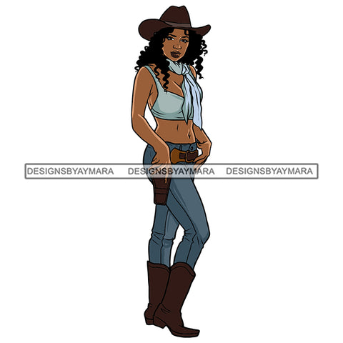 Sexy Nubian Cowgirl Wearing Bra Gun Holster Hat Woman Melanin Black Girl Magic African American Lady SVG JPG PNG Vector Clipart Cricut Silhouette Cut Cutting