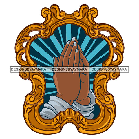 Black Hands Praying Pray Gold Border Golden Frame Melanin Nubian Girl Magic African American Lady Ribbon SVG JPG PNG Vector Clipart Cricut Silhouette Cut Cutting