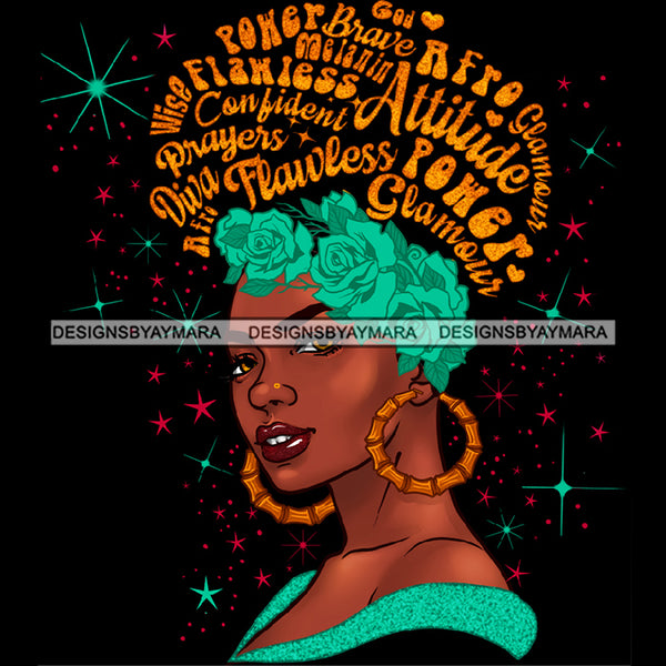 Bundle 5 Afro Woman Messy Bun Puff Brave Flawless Attitude Power Hair Quotes Black Girl Magic Melanin Popping Nubian Queen JPG PNG Clipart