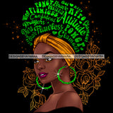 Flawless Powerful Black Afro Woman Green Word Hair Headwrap  Green Hoop Earrings JPG PNG  Clipart Cricut Silhouette Cut Cutting