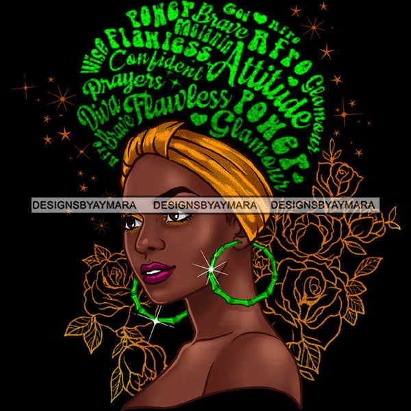 Bundle 5 Afro Woman Messy Bun Puff Brave Flawless Attitude Power Hair Quotes Black Girl Magic Melanin Popping Nubian Queen JPG PNG Clipart