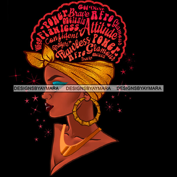 Flawless Diva Afro Black Woman Gold Headwrap Pink Words Gold Hoops Earrings  JPG PNG  Clipart Cricut Silhouette Cut Cutting