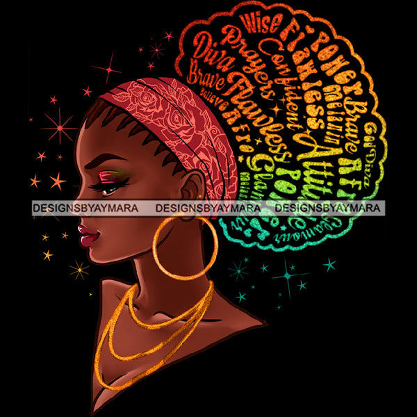 Flawless Diva Afro Black Woman Pink Headwrap Words Gold Hoops Earrings Braids JPG PNG  Clipart Cricut Silhouette Cut Cutting