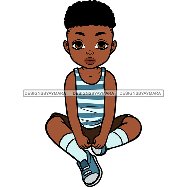 Cute Little Black Boy In Shorts Sitting Down JPG PNG  Clipart Cricut Silhouette Cut Cutting