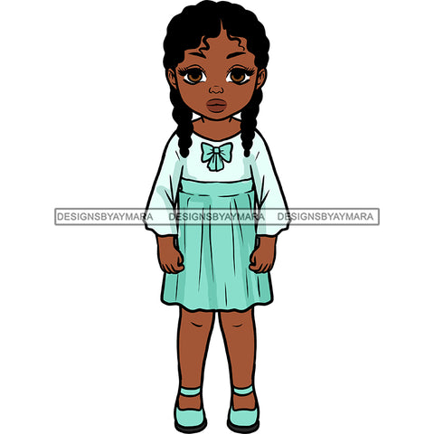 Cute Little Black Girl In Dress With Braids Plaits JPG PNG  Clipart Cricut Silhouette Cut Cutting