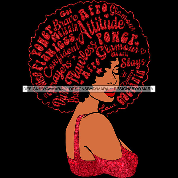 Black Queen In Red With Big Afro Words  JPG PNG  Clipart Cricut Silhouette Cut Cutting