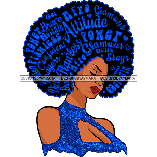 Black Queen In Blue Glitter With Big Afro Words JPG PNG  Clipart Cricut Silhouette Cut Cutting