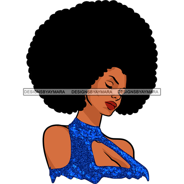 Black Queen In Blue Glitter With Big Afro  JPG PNG  Clipart Cricut Silhouette Cut Cutting