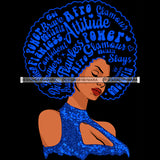 Black Queen In Blue Glitter With Big Afro Words JPG PNG  Clipart Cricut Silhouette Cut Cutting