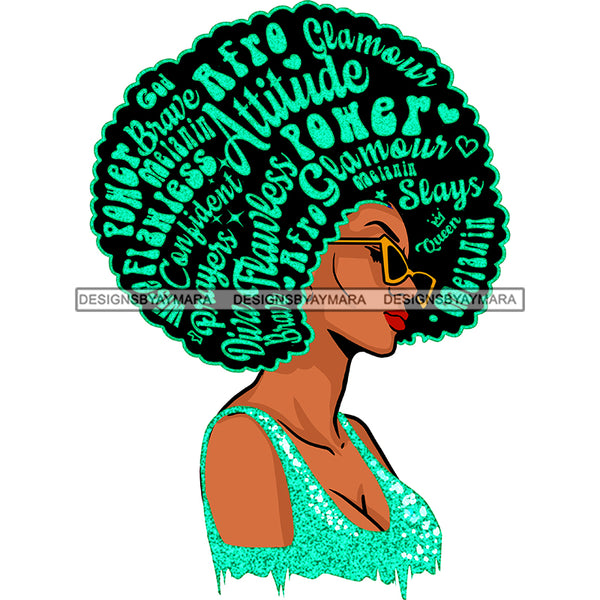 Black Queen In Green Glitter With Big Afro Words JPG PNG  Clipart Cricut Silhouette Cut Cutting