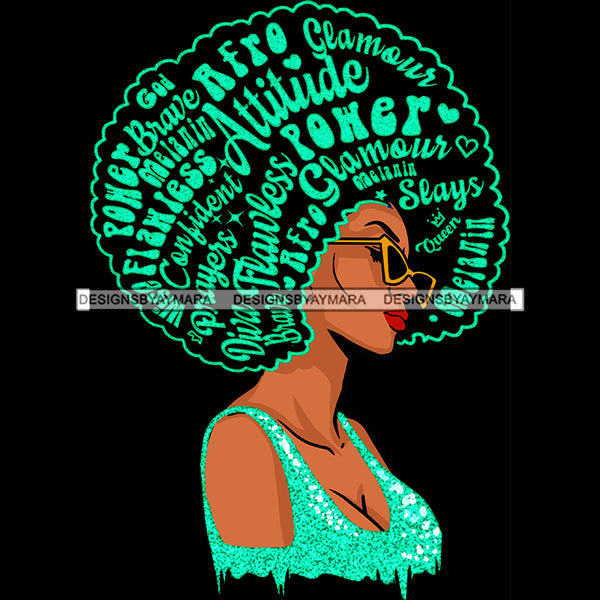 Black Queen In Green Glitter With Big Afro Words  JPG PNG  Clipart Cricut Silhouette Cut Cutting