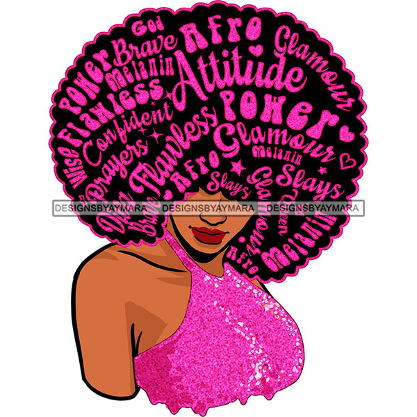 Black Queen In Pink Glitter With Big Afro Words  JPG PNG  Clipart Cricut Silhouette Cut Cutting