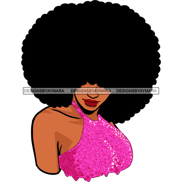 Black Queen In Pink Glitter With Big Afro  JPG PNG  Clipart Cricut Silhouette Cut Cutting