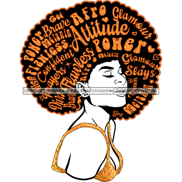 Black Queen In  Gold Glitter With Big Afro Words JPG PNG  Clipart Cricut Silhouette Cut Cutting