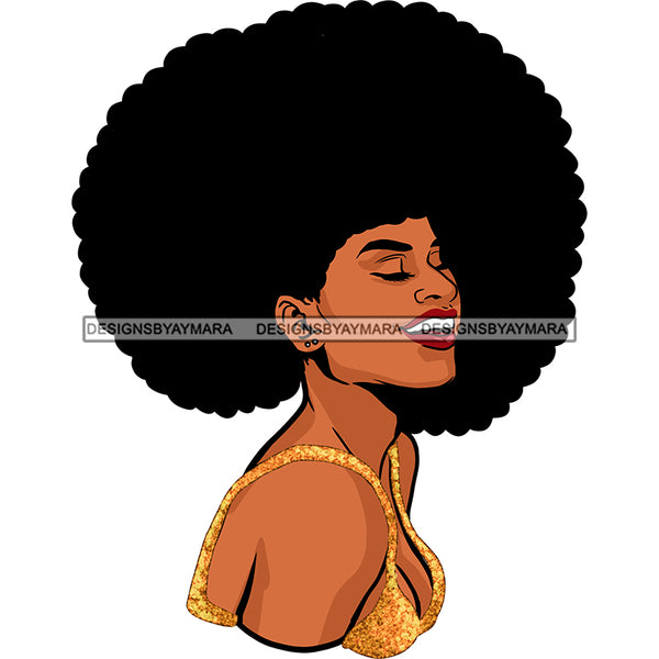 Black Queen In  Gold Glitter With Big Afro  JPG PNG  Clipart Cricut Silhouette Cut Cutting