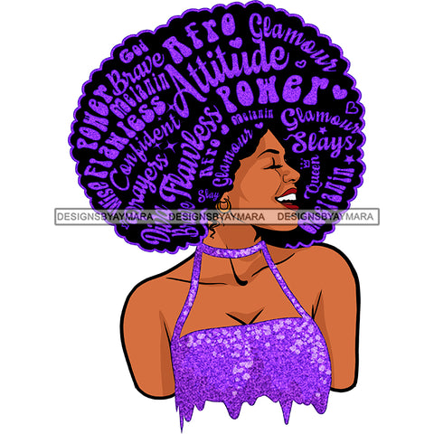 Black Queen In  Purple Glitter With Big Afro Words  JPG PNG  Clipart Cricut Silhouette Cut Cutting