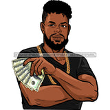 Black Man With Beard In Black Shirt Gold Chain Holding Money Dollar Bills   JPG PNG  Clipart Cricut Silhouette Cut Cutting