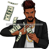 Black Man With Beard Tossing Money Dollar Bills   JPG PNG  Clipart Cricut Silhouette Cut Cutting
