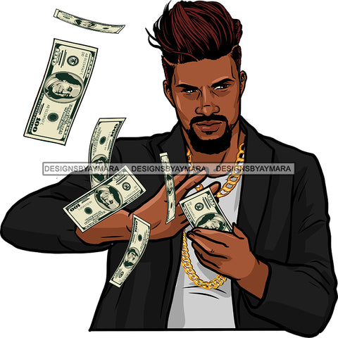 Black Man With Beard Tossing Money Dollar Bills   JPG PNG  Clipart Cricut Silhouette Cut Cutting