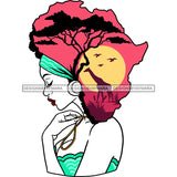 Black Woman Lady Africa Continent Shape Head Turquoise Drape Dress Pink Giraffe Trees Sun Headwrap Braids Locs Side View Gold Necklace Earring Transparent Clipart Graphic  Skillz JPG PNG  Clipart Cricut Silhouette Cut Cutting
