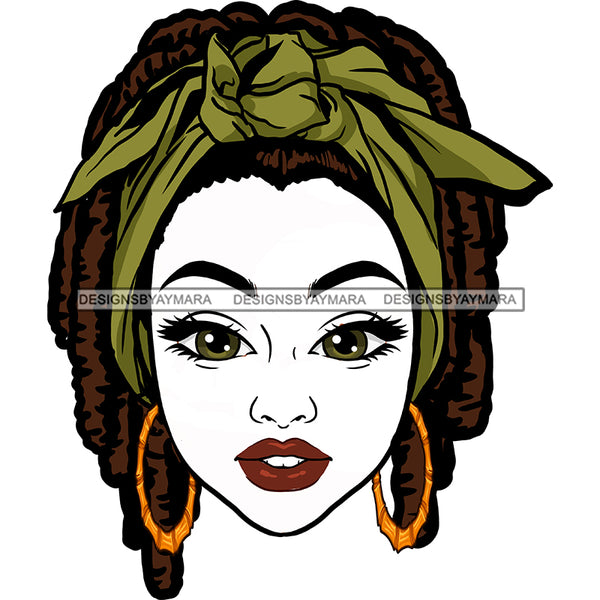 Woman Face Head Only Head Dreads Locs Green Headband Gold Hoops Big Green Eyes  Clipart Graphic  Skillz JPG PNG  Clipart Cricut Silhouette Cut Cutting
