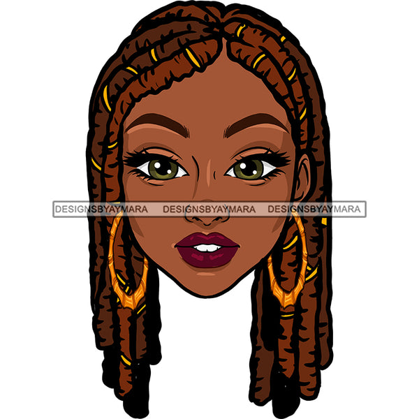 Black Woman Head Only Head Thick Dreads Locs Big Green Eyes Gold Hoops Loc Bands  Clipart Graphic  Skillz JPG PNG  Clipart Cricut Silhouette Cut Cutting