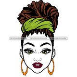 Black Woman Head Only Head Thick Dreads Locs Bun Green Headwrap Headband Big Green Eyes Gold Hoops Loc Bands Transparent  Clipart Graphic  Skillz JPG PNG  Clipart Cricut Silhouette Cut Cutting